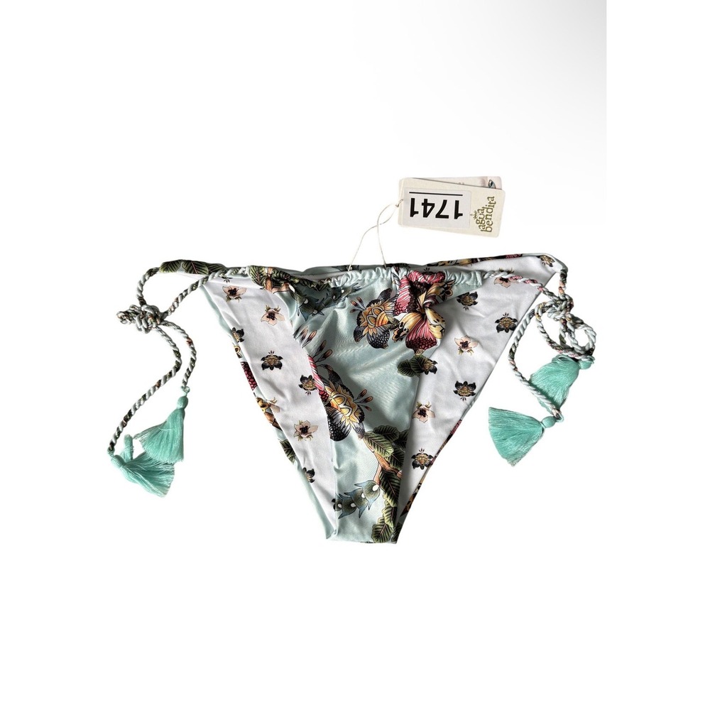 Agua Bendita Bikini Bottoms Womens Blue Floral Tassel Side Tie XL